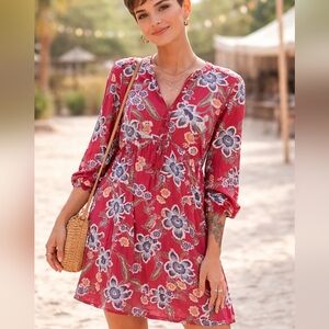 NWOT Boho ROSÈ🌹RED Flowy Floral Tiered Dress TIE Detail Sz M